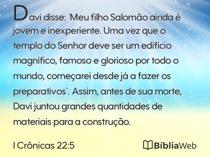 I Crônicas 22:5 em imagem para compartilhar