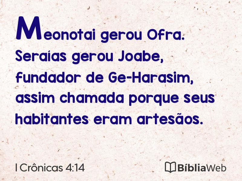 I Crônicas 4:14 em imagem para compartilhar