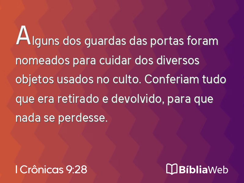 I Crônicas 9:28 em imagem para compartilhar