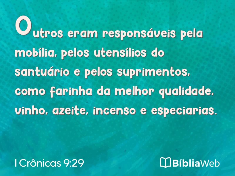 I Crônicas 9:29 em imagem para compartilhar
