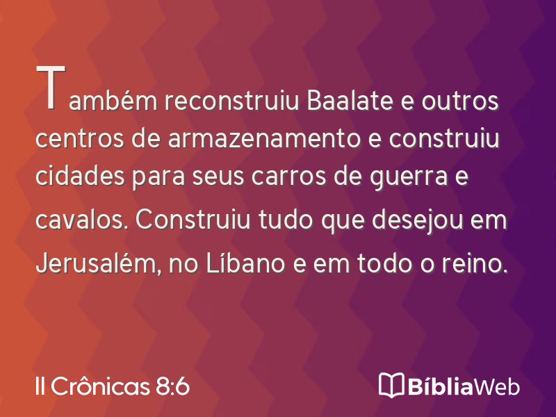 II Crônicas 8:6 em imagem para compartilhar