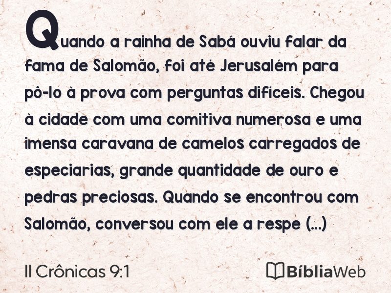 II Crônicas 9:1 em imagem para compartilhar