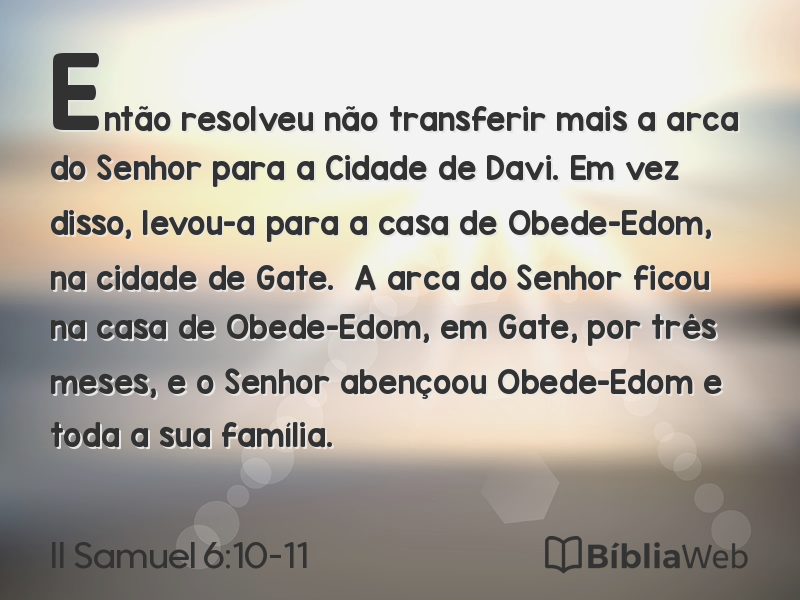 II Samuel 6:10-11 em imagem para compartilhar