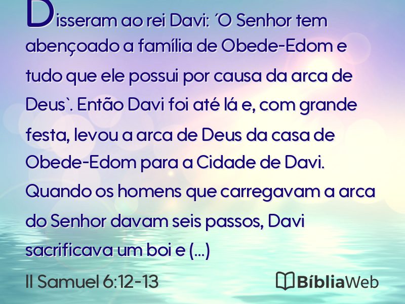 II Samuel 6:12-13 em imagem para compartilhar